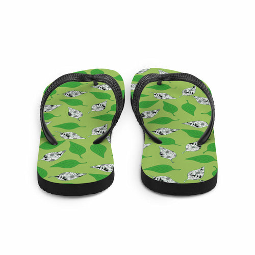 Green Leaf Print Flip-Flops