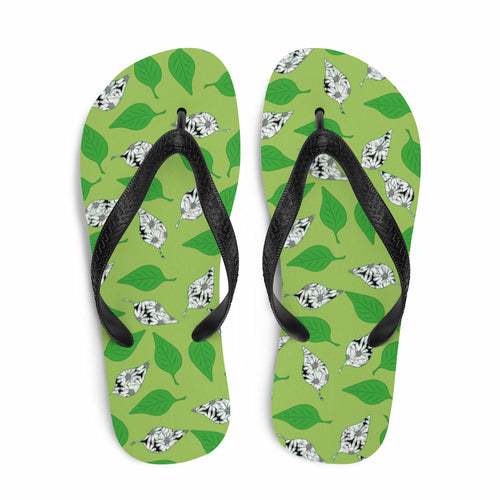 Green Leaf Print Flip-Flops